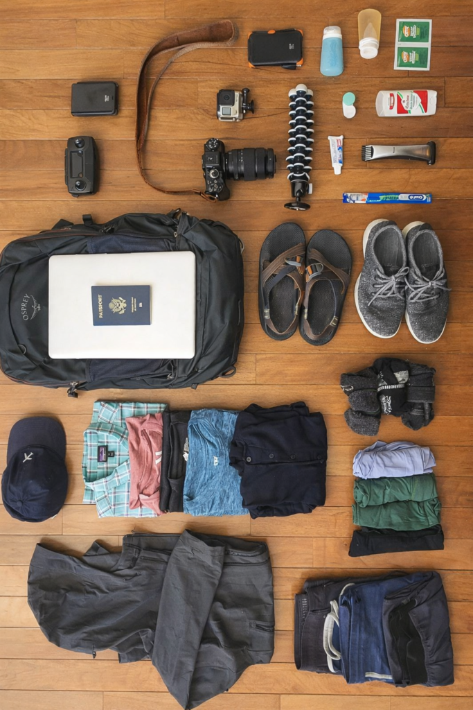 Safari packing list essentials for Tanzania including clothes camera and gear
