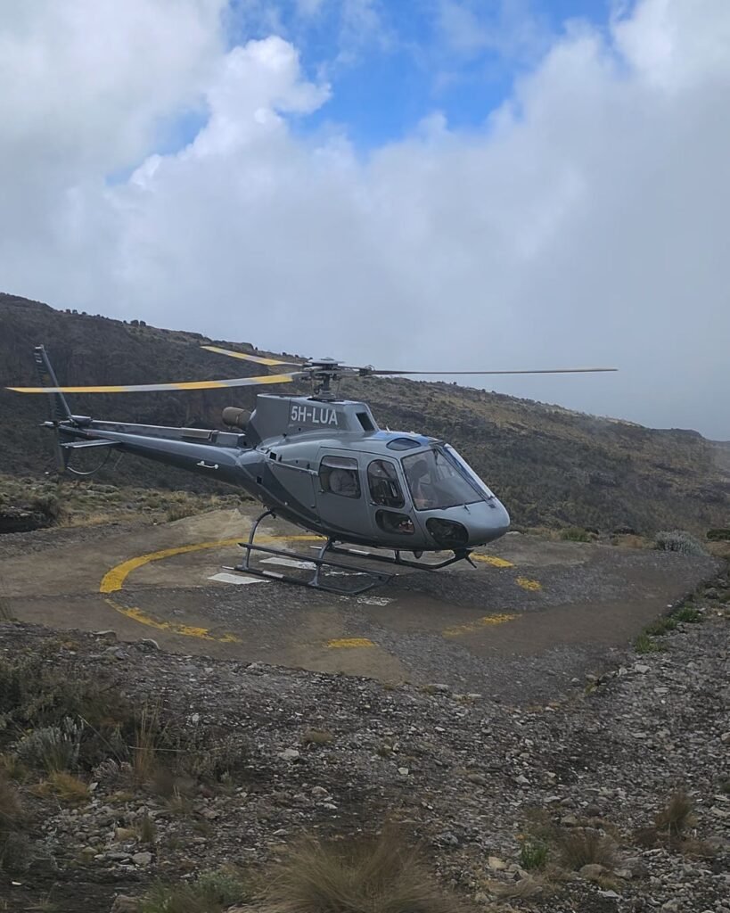 Kilimanjaro helicopter tour flying over summit and volcanic landscape Tanzania