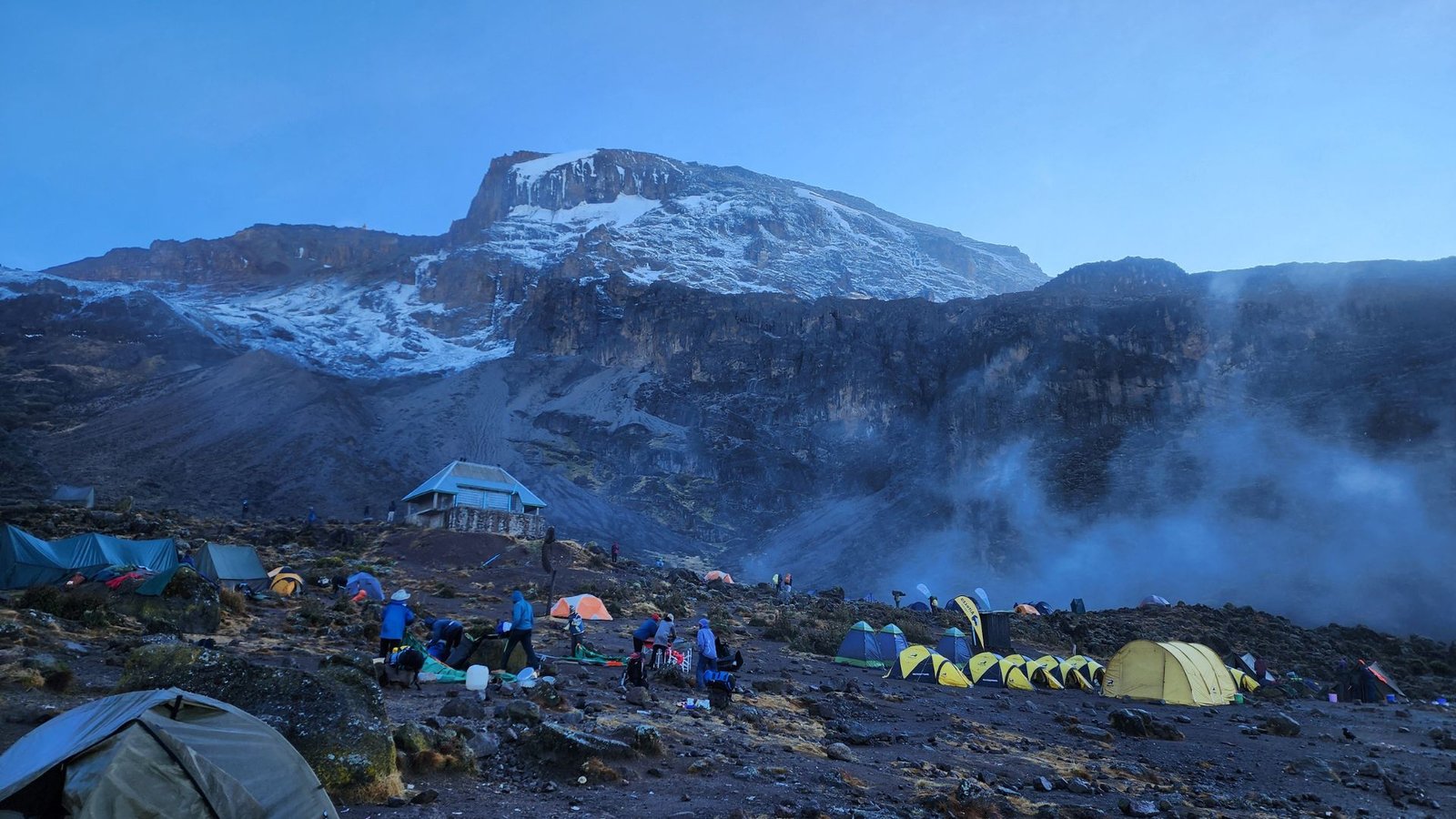 Mount Kilimanjaro view from Moshi town with city lights and mountain in the background