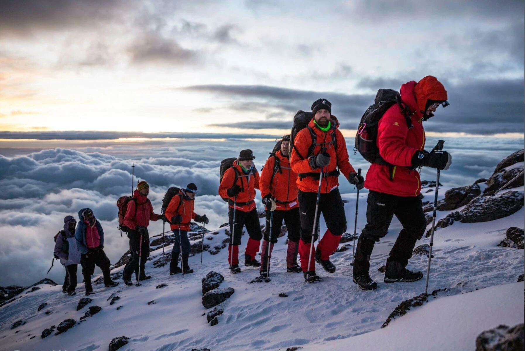 Climbers trekking on Mount Kilimanjaro