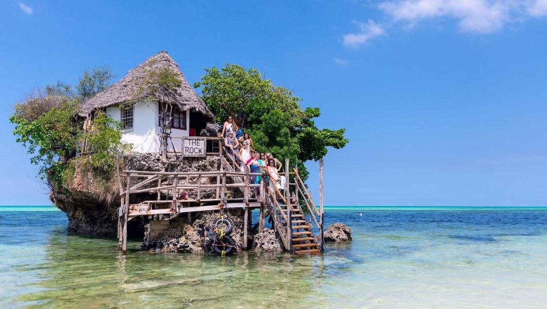 The Rock Restaurant near Zanzibar on a rocky island in the Indian Ocean