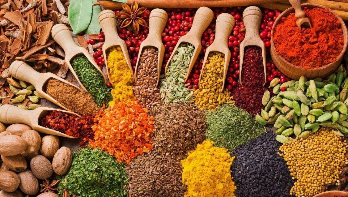 Colorful spices and herbs at a Zanzibar spice market